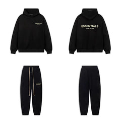 Fear Of God Essentials Gold Logo Hoodie Sweatpants Tracksuit Set Black