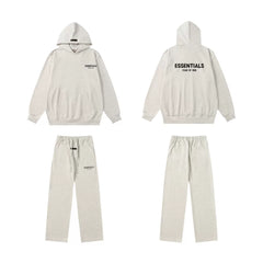 Fear Of God Essentials Hoodie Wide Leg Sweatpants 2‑Piece Set Light Oat Heather