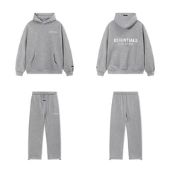 Fear Of God Essentials Double‑Line Hoodie Sweatpants 2‑Pieces Tracksuit Set Dark Heather Grey