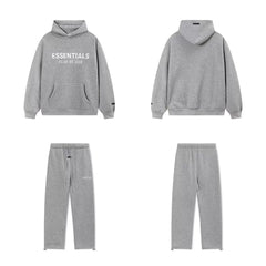 Fear Of God Essentials Hot Stamped Double‑Line Hoodie Sweatpants 2‑Pieces Tracksuit Set Heather Grey