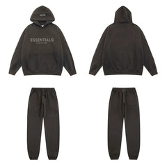 Fear Of God Essentials Tone‑on‑Tone Hoodie & Jogger Tracksuit Set Black