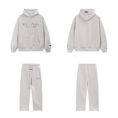 Fear Of God Essentials Hot Stamped Double‑Line Hoodie Sweatpants 2‑Pieces Tracksuit Set Oatmeal