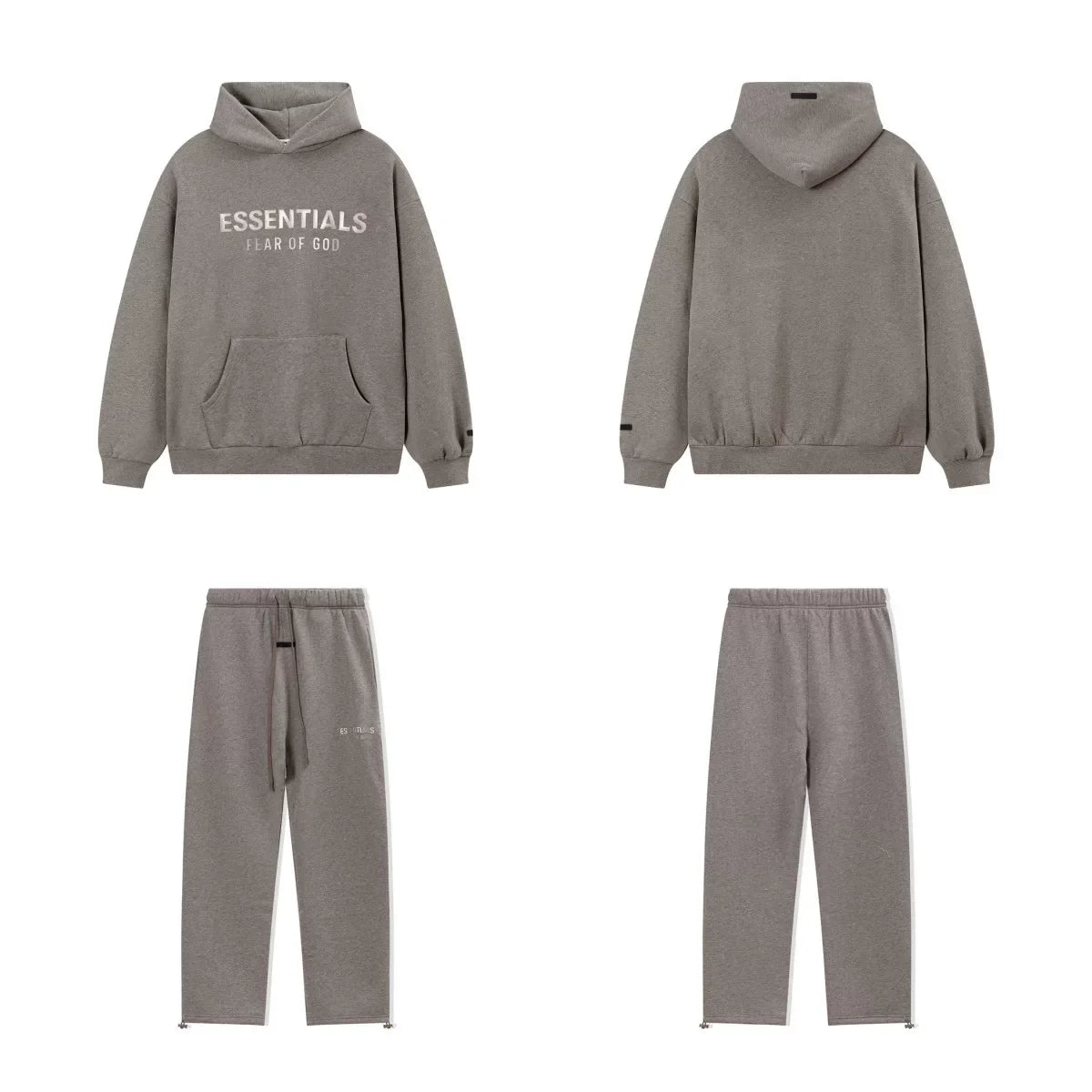 Fear Of God Essentials Hot Stamped Double Line Hoodie & Straight Pants Set Heather Grey