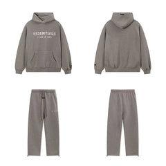 Fear Of God Essentials Hot Stamped Double Line Hoodie & Straight Pants Set Heather Grey