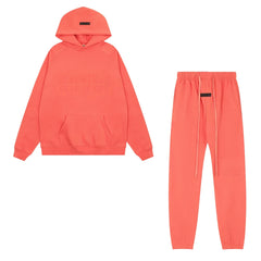 Fear Of God Essentials Double Line Plush Hoodie & Jogger Tracksuit Set Coral Orange
