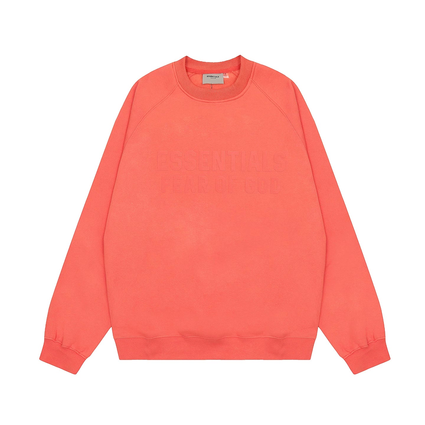 Fear Of God Essentials Double‑Line Plush Crewneck Sweatshirt Coral Red