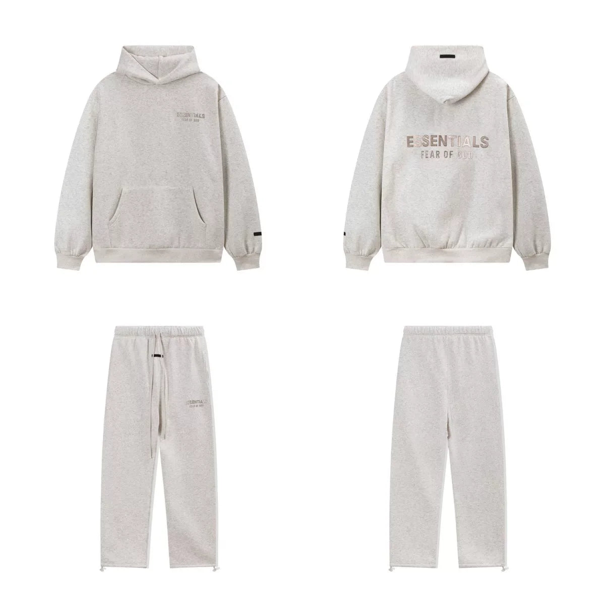 Fear Of God Essentials Double‑Line Hoodie Sweatpants 2‑Pieces Tracksuit Set Light Oatmeal