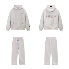 Fear Of God Essentials Double‑Line Hoodie Sweatpants 2‑Pieces Tracksuit Set Light Oatmeal