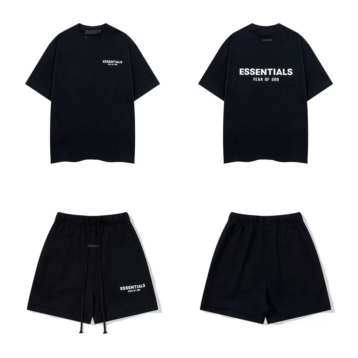 Fear Of God Essentials T‑Shirt Fleece Shorts Summer Set Black