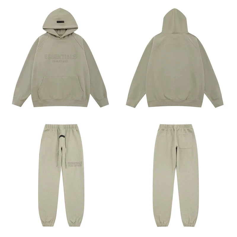 Fear Of God Essentials Tone‑on‑Tone Hoodie & Jogger Tracksuit Set Light Sage