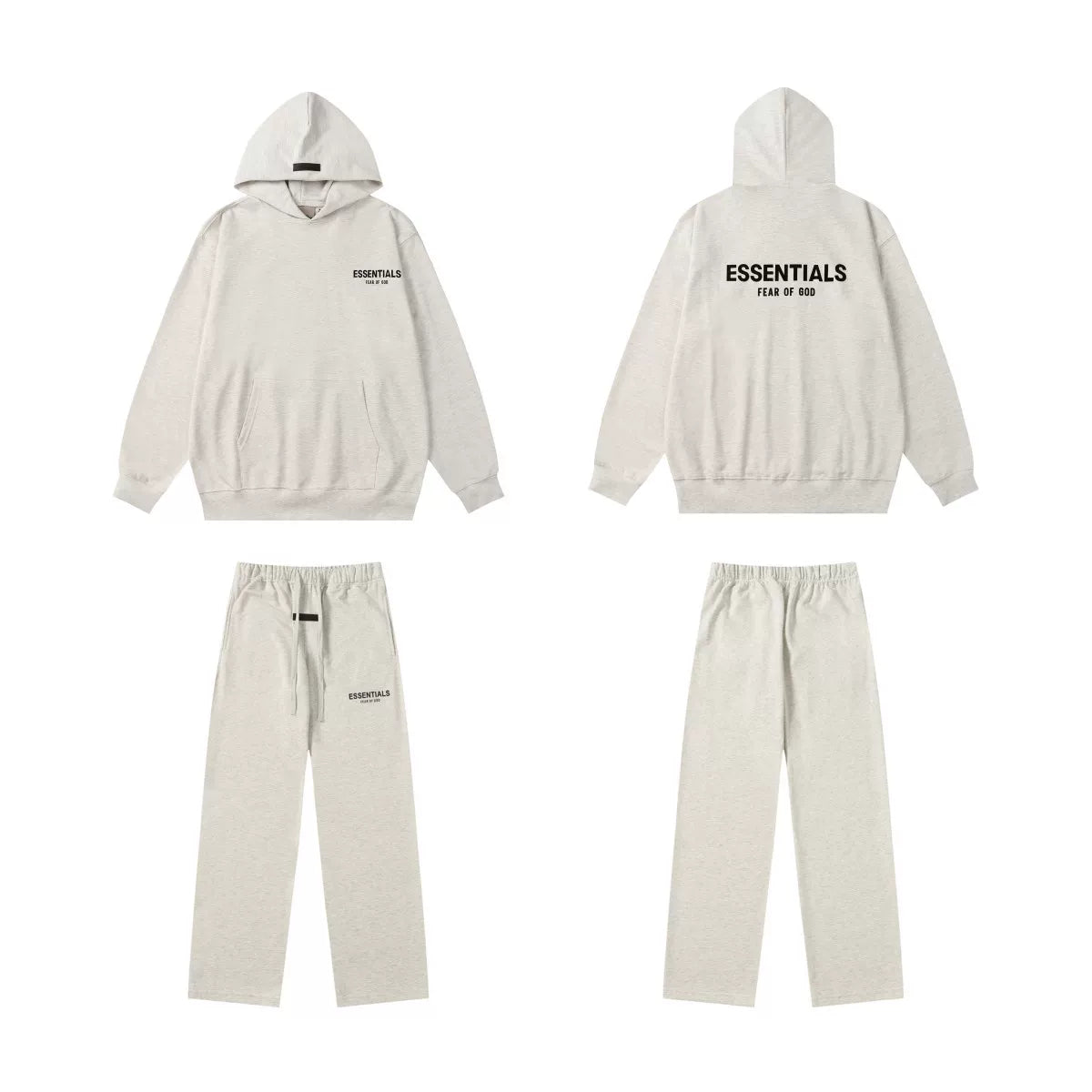Fear Of God Essentials Hoodie Wide Leg Sweatpants 2‑Piece Set Light Oat Heather