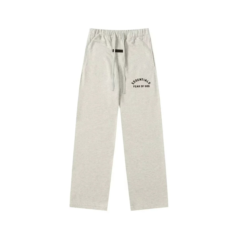 Fear Of God Essentials Logo Straight‑Leg Sweatpants Light Oat Heather