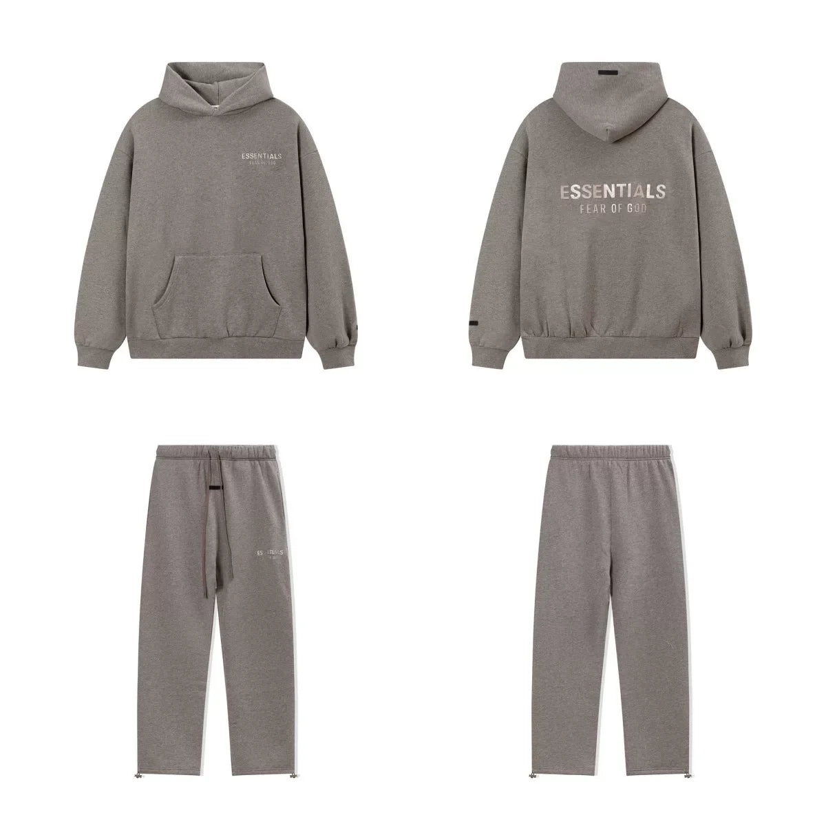 Fear Of God Essentials Hot Stamped Double Line Hoodie & Straight Pants Set Heather Grey