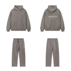 Fear Of God Essentials Hot Stamped Double Line Hoodie & Straight Pants Set Heather Grey