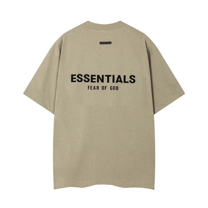 Fear Of God Essentials Double Line Back Logo Oversized T‑Shirt Taupe