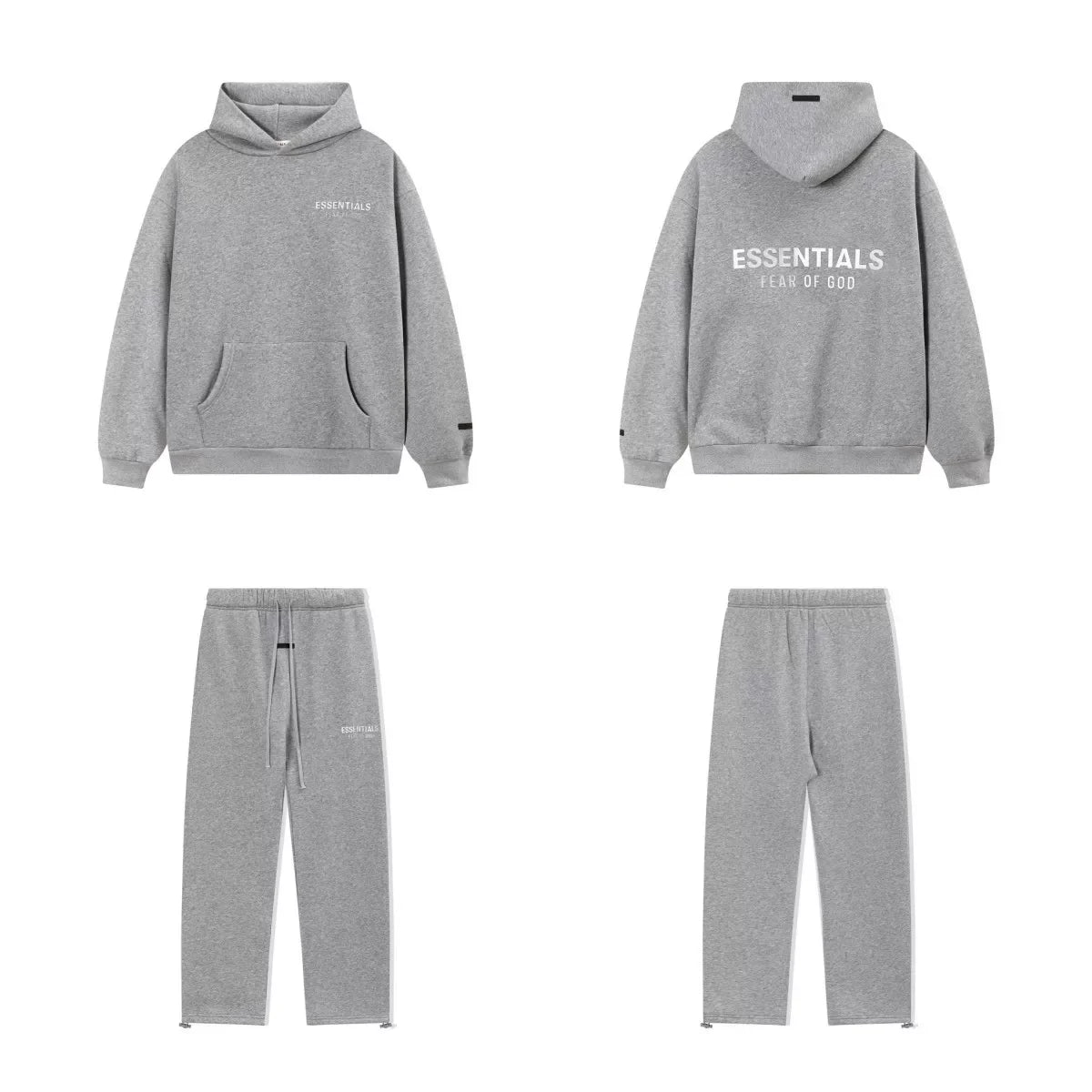Fear Of God Essentials Double‑Line Hoodie Sweatpants 2‑Pieces Tracksuit Set Dark Heather Grey