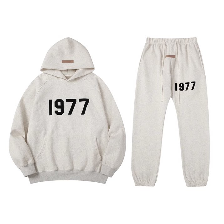 Fear Of God Essentials 1977 Plush Hoodie & Jogger Tracksuit Set Light Oat Heather
