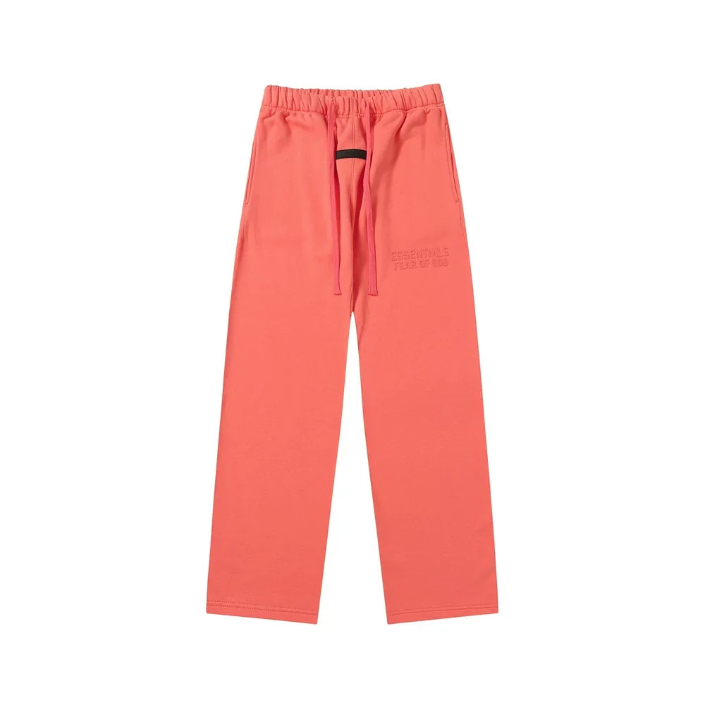 Fear Of God Essentials Tone‑on‑Tone Text Logo Straight‑Leg Sweatpants Coral Red