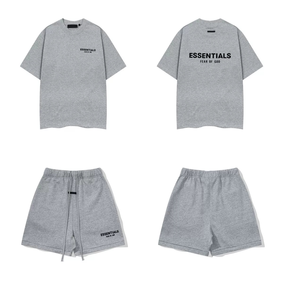 Fear Of God Essentials T‑Shirt Fleece Shorts Summer Set Heather Grey