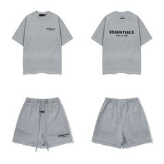 Fear Of God Essentials T‑Shirt Fleece Shorts Summer Set Heather Grey
