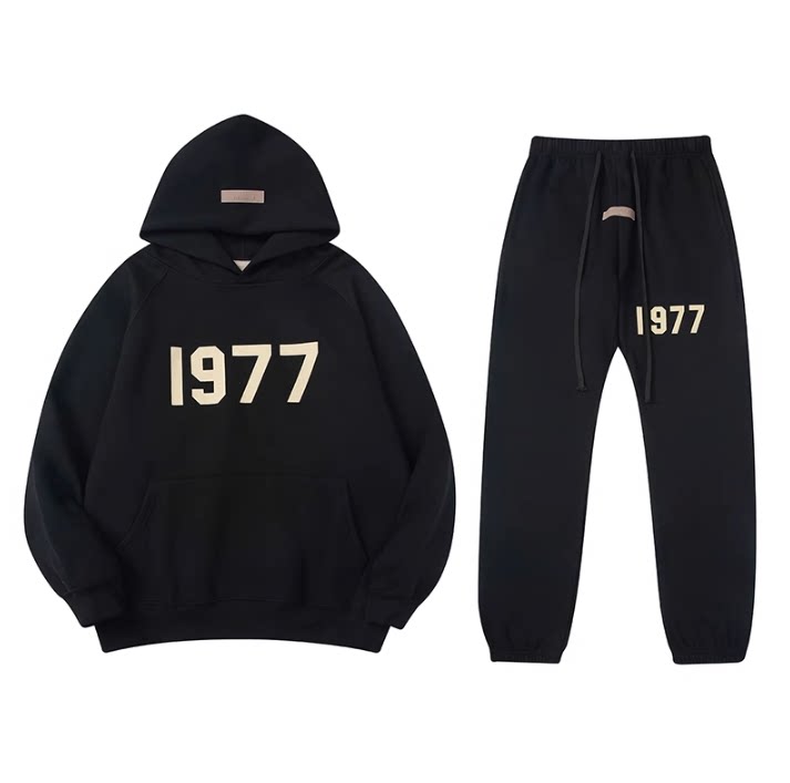 Fear Of God Essentials 1977 Plush Hoodie & Jogger Tracksuit Set Black