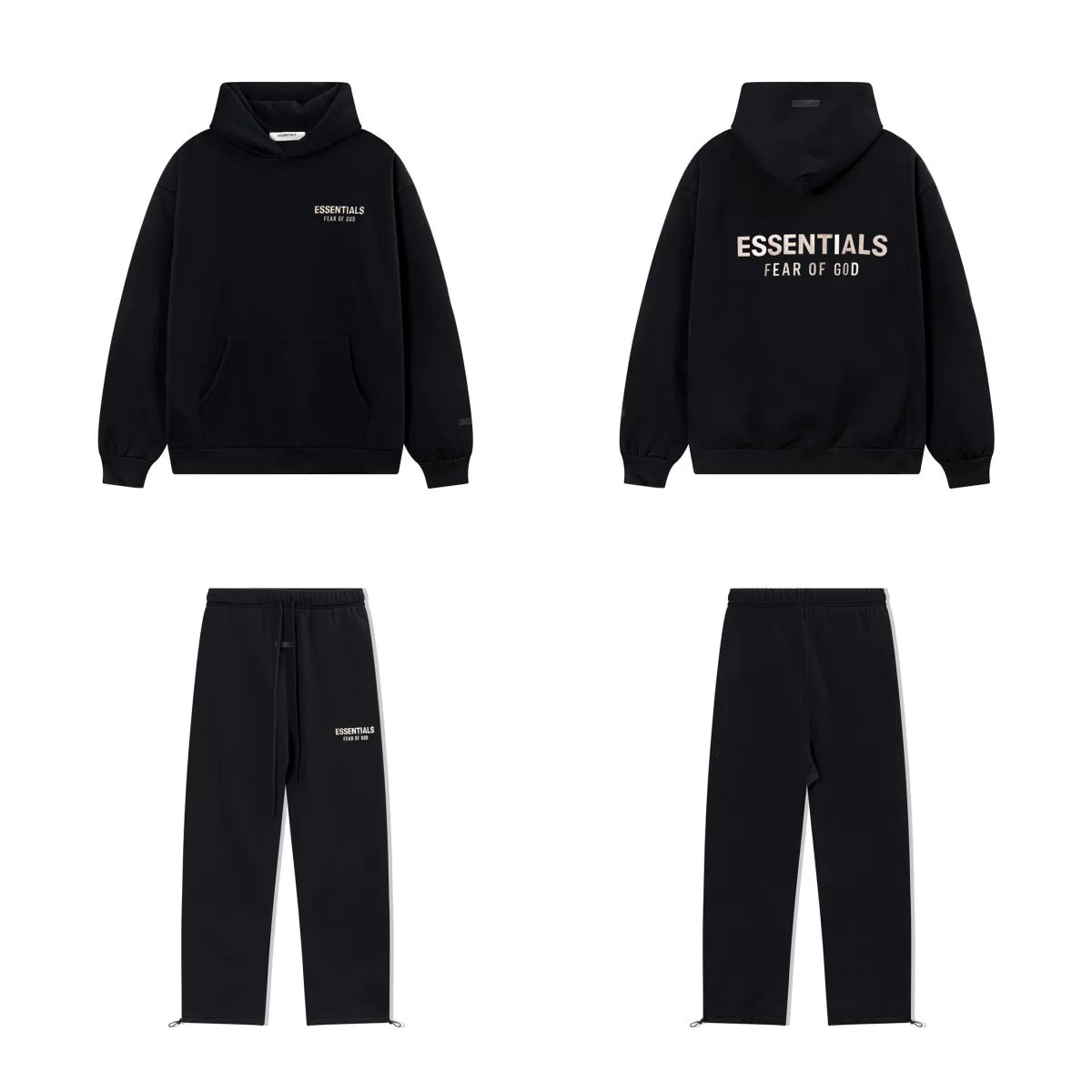 Fear Of God Essentials Double‑Line Hoodie Sweatpants 2‑Pieces Tracksuit Set Black