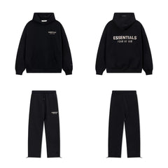 Fear Of God Essentials Double‑Line Hoodie Sweatpants 2‑Pieces Tracksuit Set Black