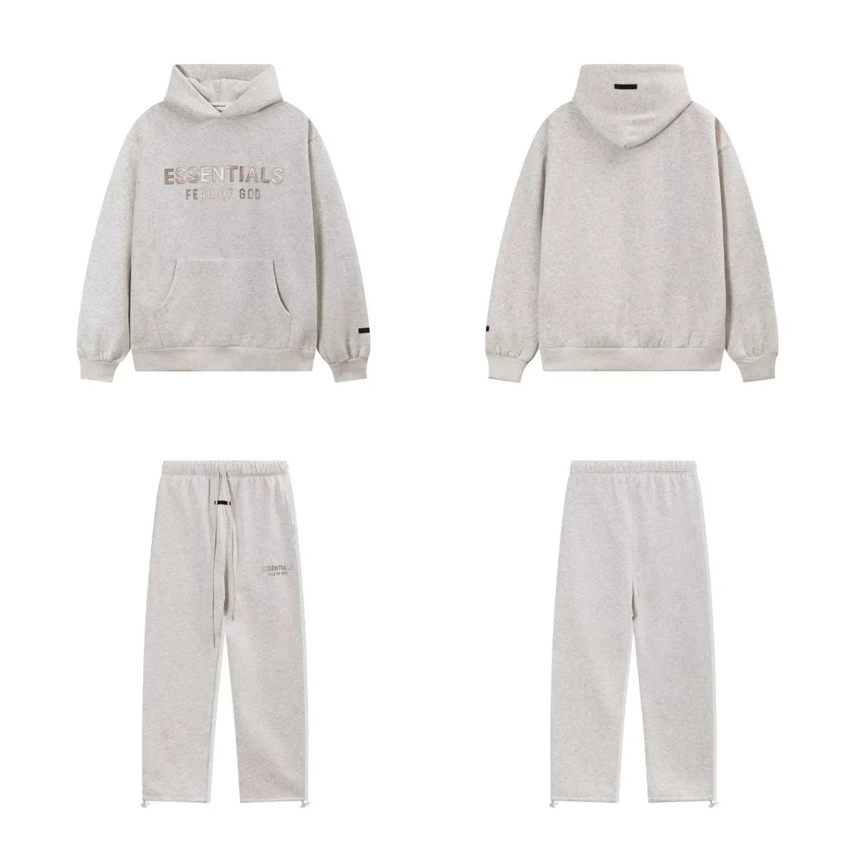Fear Of God Essentials Hot Stamped Double‑Line Hoodie Sweatpants 2‑Pieces Tracksuit Set Oatmeal