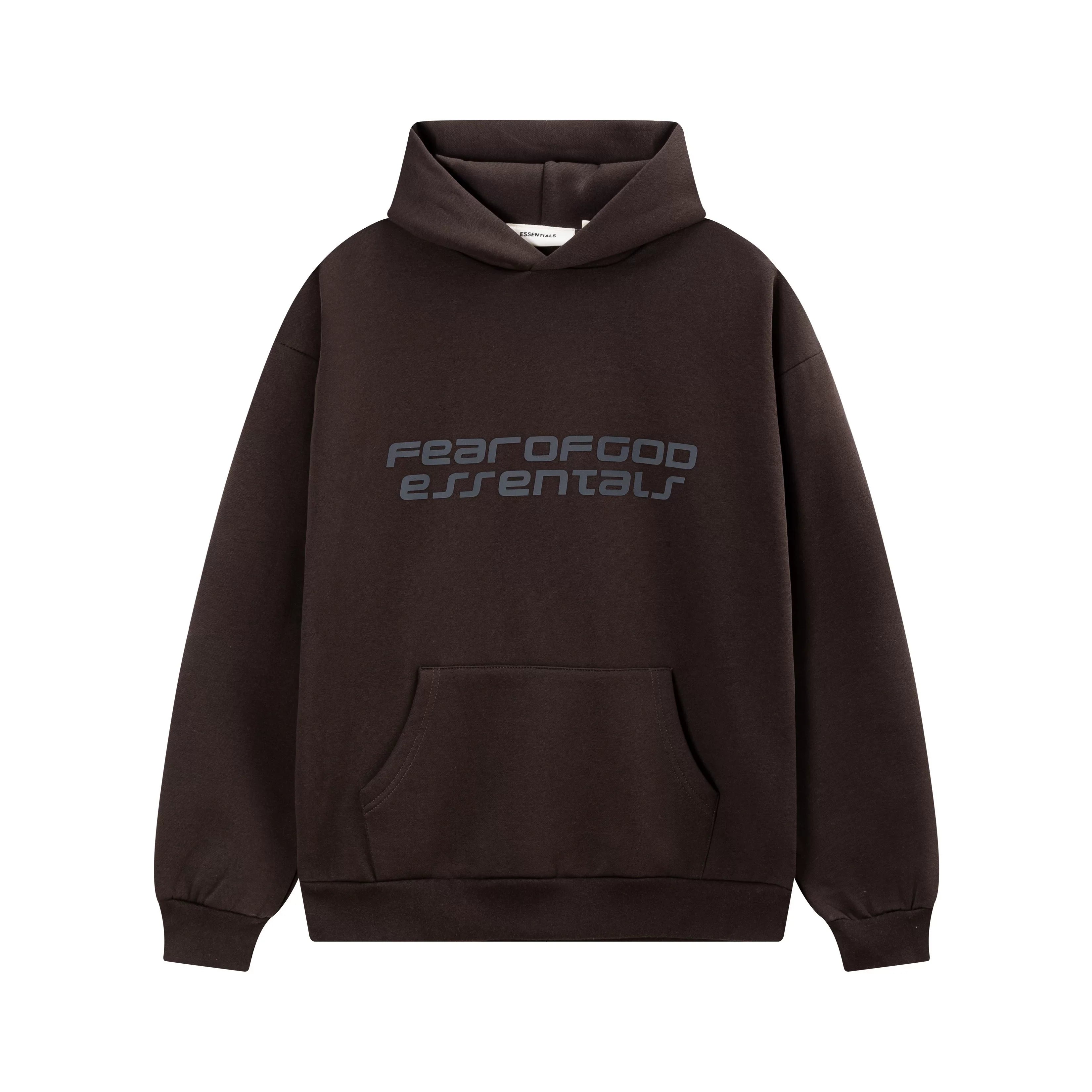 Fear Of God Essentials Silicone Letter Pullover Hoodie Dark Brown