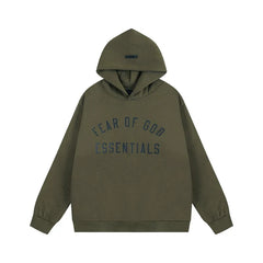 Fear Of God Essentials Vintage Letter Print Pullover Hoodie Dark Olive