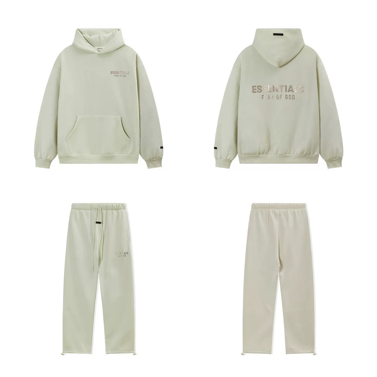 Fear Of God Essentials Hot Stamped Double Line Hoodie & Straight Pants Set Sage Green