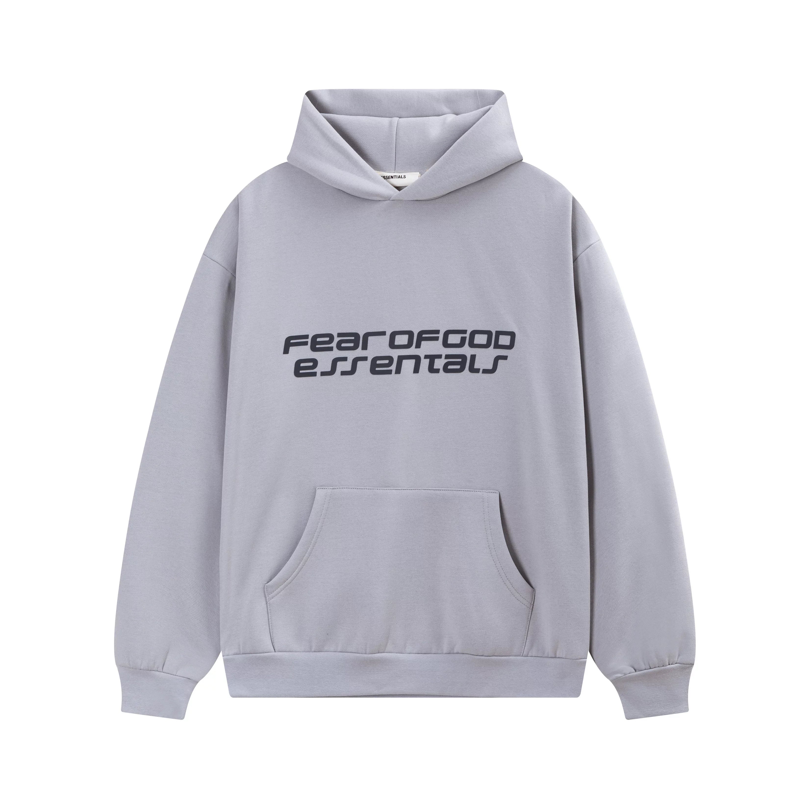 Fear Of God Essentials Silicone Letter Pullover Hoodie Light Grey
