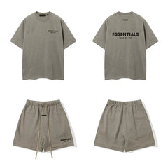 Fear Of God Essentials T‑Shirt Fleece Shorts Summer Set Moss Taupe