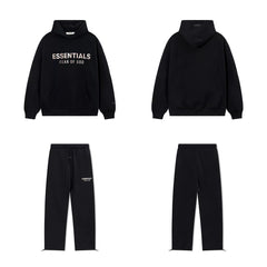 Fear Of God Essentials Hot Stamped Double‑Line Hoodie Sweatpants 2‑Pieces Tracksuit Set Black
