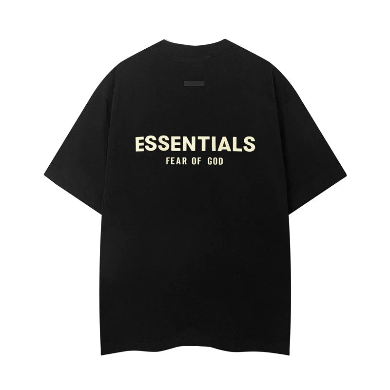 Fear Of God Essentials Gold Tone Double Line Back Logo Oversized T‑Shirt Black